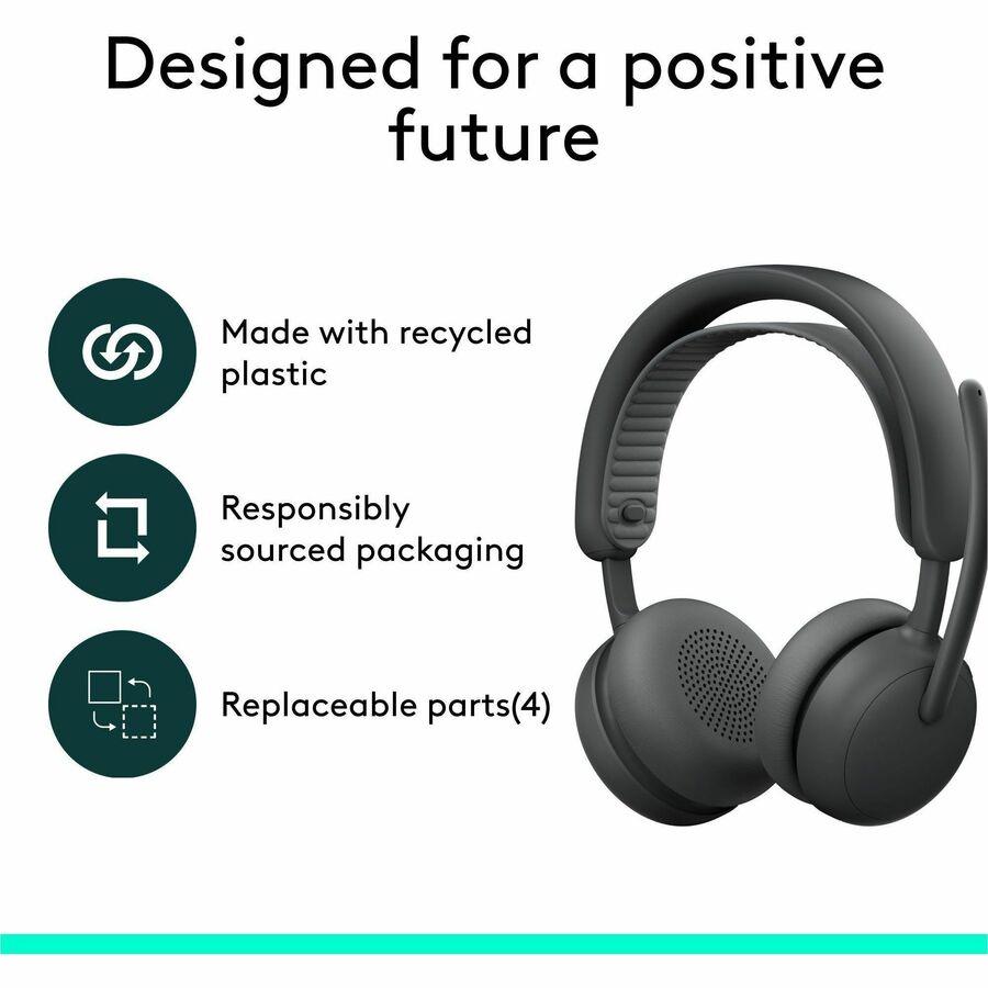 Alternate-Image9 Image for Logitech Zone Wireless 2 ES for Business - Noise-Canceling Wireless Headset with Adaptive Hybrid ANC, Microsoft Teams Certified, USB-C & USB-A, Graphite