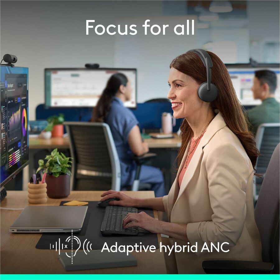 Alternate-Image2 Image for Logitech Zone Wireless 2 ES for Business - Noise-Canceling Wireless Headset with Adaptive Hybrid ANC, Zoom & Google Certified, USB-C & USB-A,Graphite
