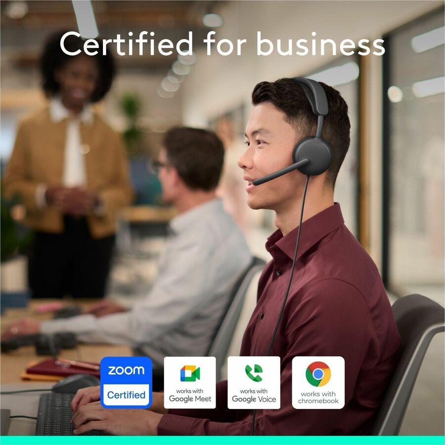 Alternate-Image1 Image for Logitech Zone Wired 2 for Business - Noise-Canceling Headset with Adaptive Hybrid ANC, Zoom & Google Certified, USB-C with USB-A adapter - Graphite