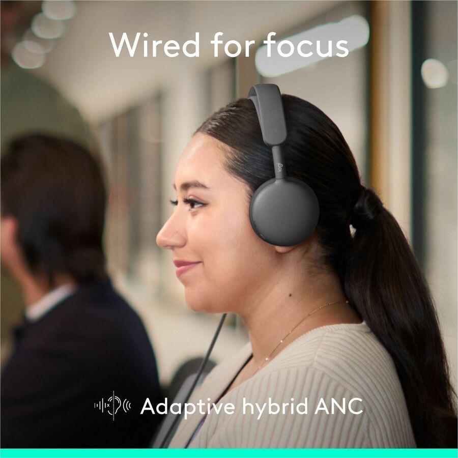 Alternate-Image2 Image for Logitech Zone Wired 2 for Business - Noise-Canceling Headset with Adaptive Hybrid ANC, Zoom & Google Certified, USB-C with USB-A adapter - Graphite