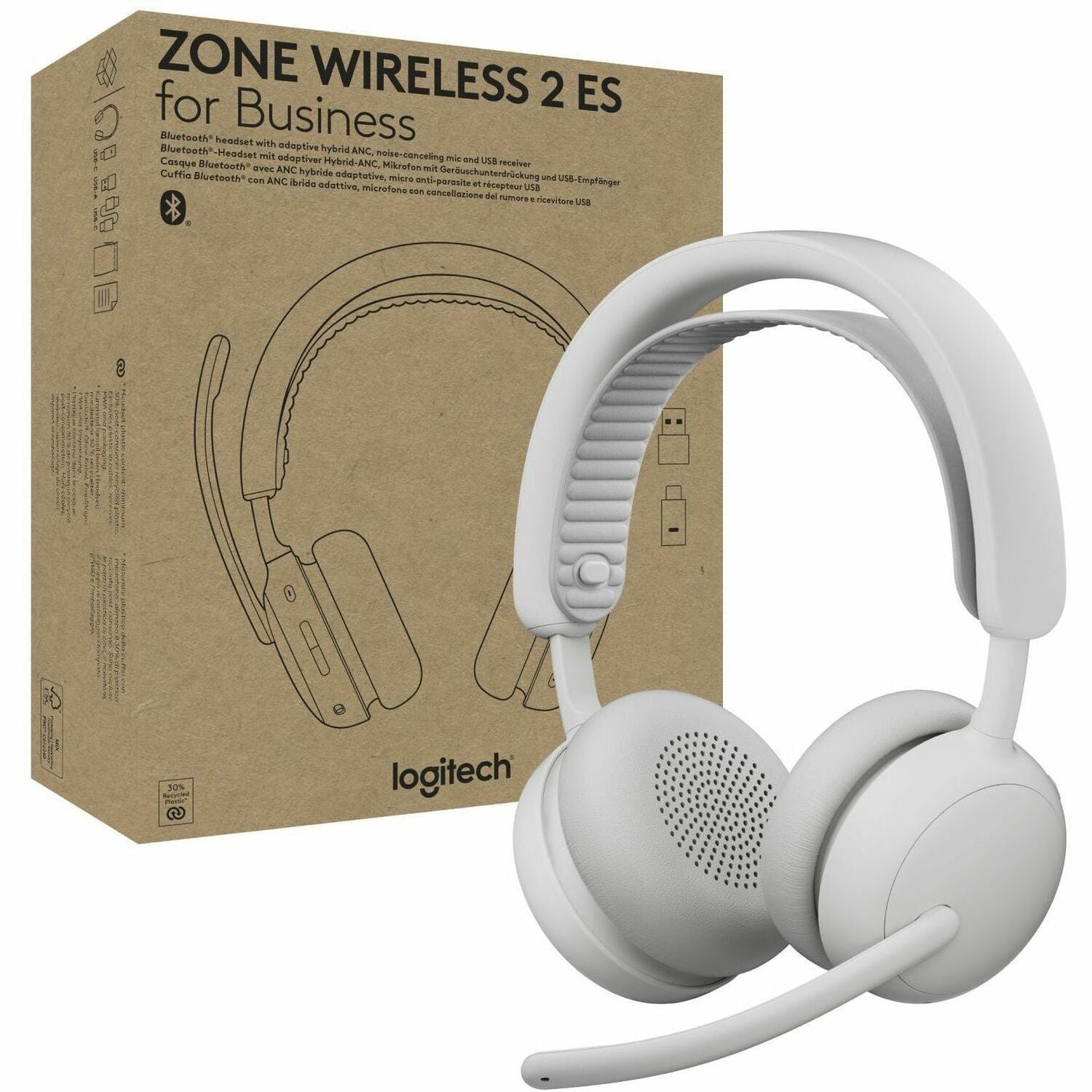 Main Image for Logitech Zone Wireless 2 ES for Business - Noise-Canceling Wireless Headset with Adaptive Hybrid ANC, Microsoft Teams Certified, USB-C & USB-A, Off-white