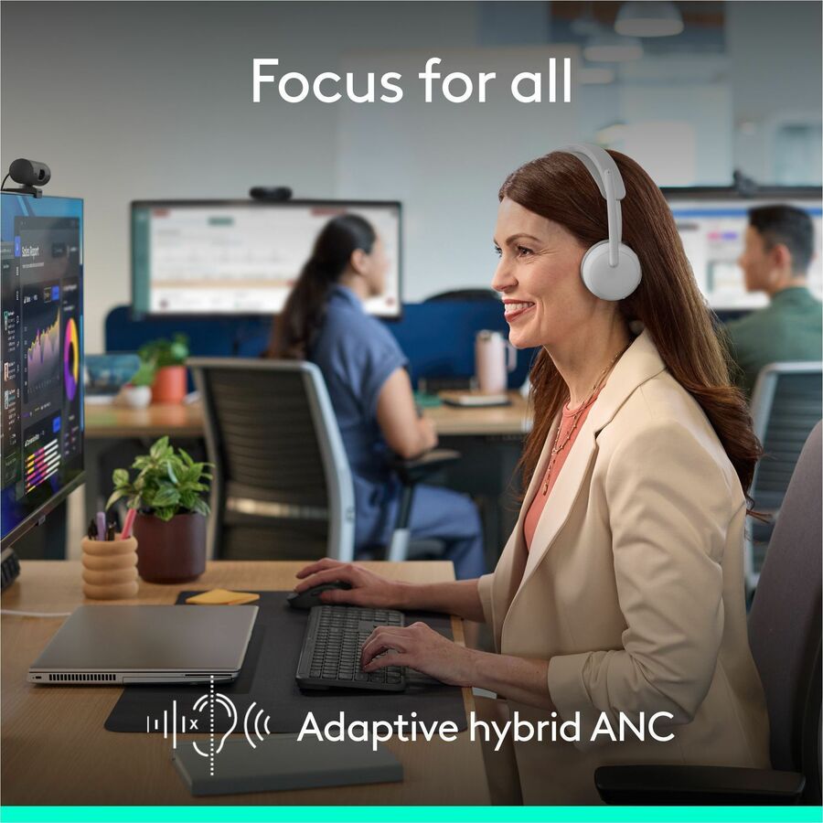 Alternate-Image2 Image for Logitech Zone Wireless 2 ES for Business - Noise-Canceling Wireless Headset with Adaptive Hybrid ANC, Microsoft Teams Certified, USB-C & USB-A, Off-white