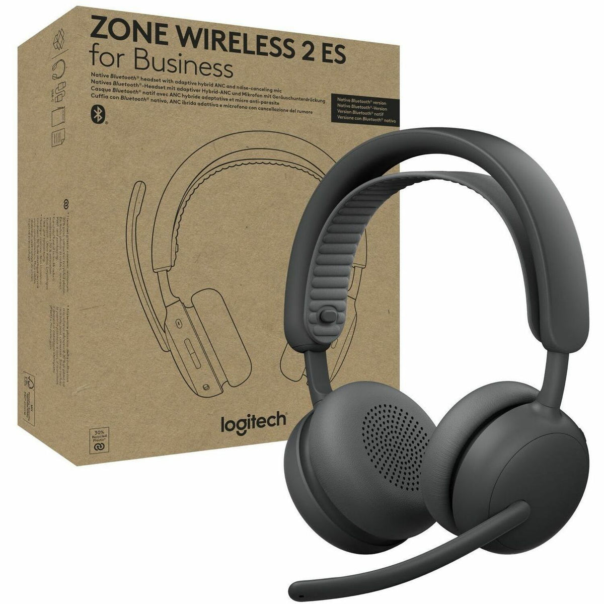 Main Image for Logitech Zone Wireless 2 ES for Business - Noise-Canceling Wireless Headset with Adaptive Hybrid ANC, Native Bluetooth, Microsoft Teams Certified - Graphite