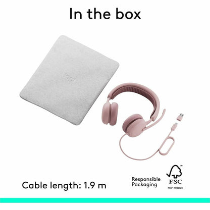 Alternate-Image10 Image for Logitech Zone Wired 2 for Business - Noise-Canceling Headset with Adaptive Hybrid ANC, Microsoft Teams Certified, USB-C with USB-A adapter, Rose