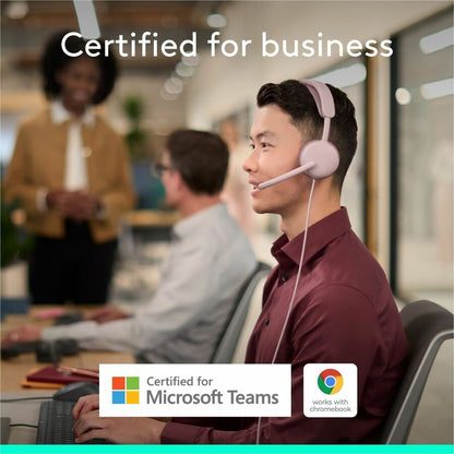 Alternate-Image1 Image for Logitech Zone Wired 2 for Business - Noise-Canceling Headset with Adaptive Hybrid ANC, Microsoft Teams Certified, USB-C with USB-A adapter, Rose