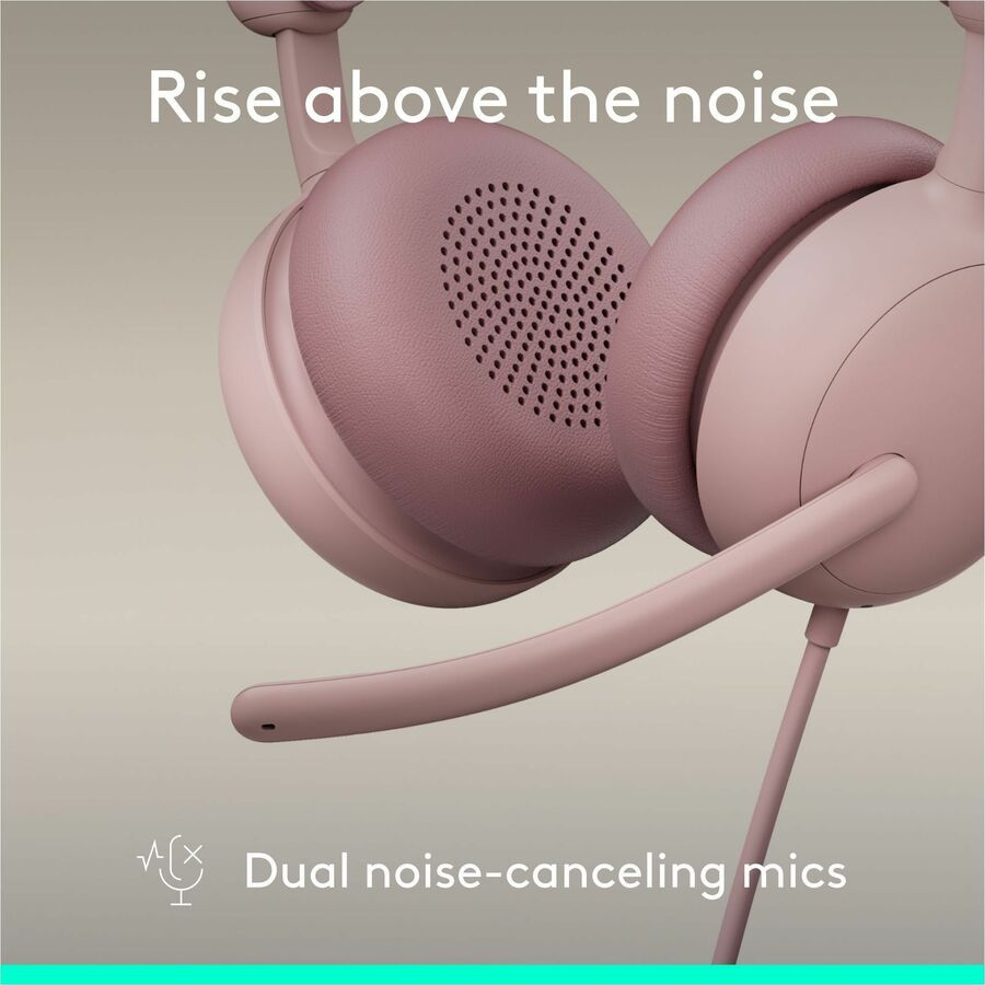 Alternate-Image4 Image for Logitech Zone Wired 2 for Business - Noise-Canceling Headset with Adaptive Hybrid ANC, Microsoft Teams Certified, USB-C with USB-A adapter, Rose