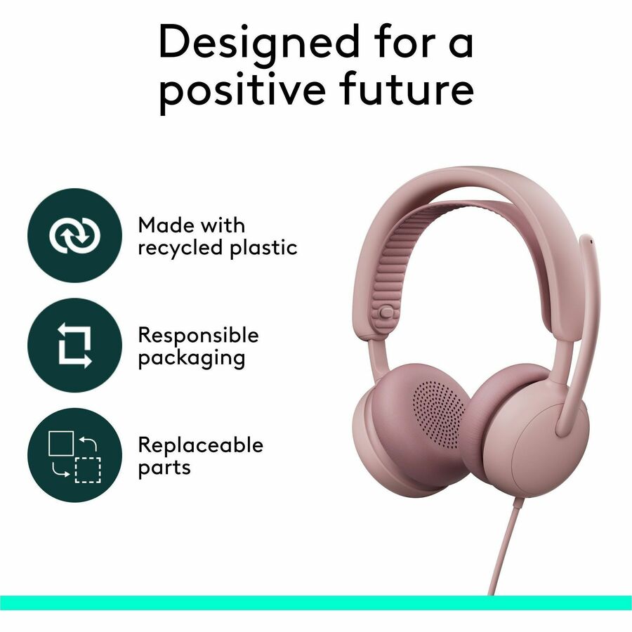 Alternate-Image9 Image for Logitech Zone Wired 2 for Business - Noise-Canceling Headset with Adaptive Hybrid ANC, Microsoft Teams Certified, USB-C with USB-A adapter, Rose