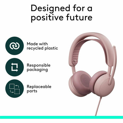 Alternate-Image9 Image for Logitech Zone Wired 2 for Business - Noise-Canceling Headset with Adaptive Hybrid ANC, Microsoft Teams Certified, USB-C with USB-A adapter, Rose