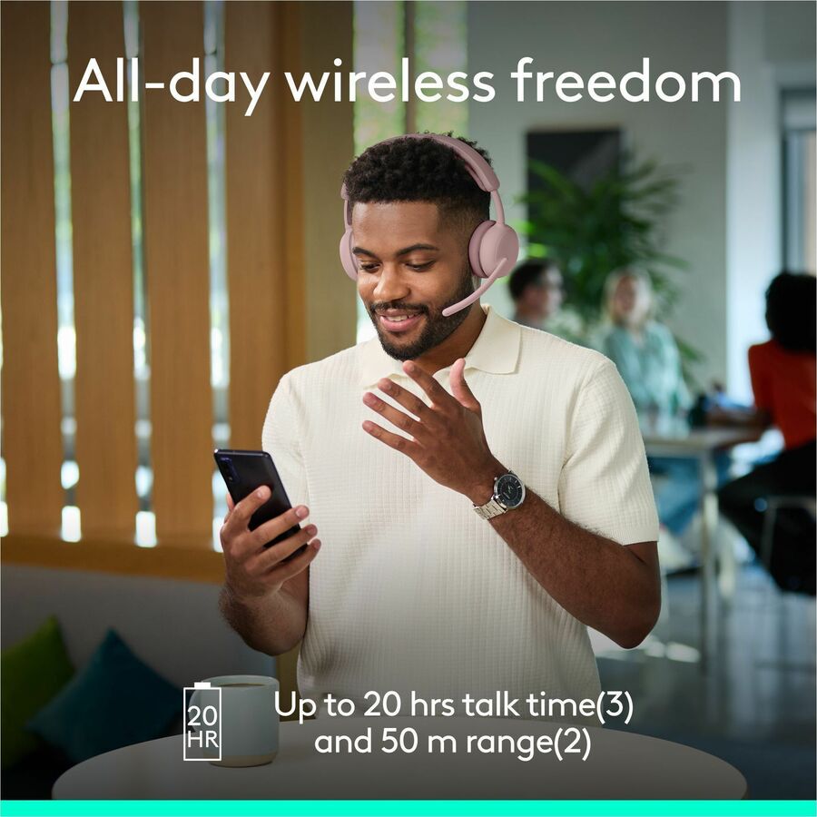 Alternate-Image6 Image for Logitech Zone Wireless 2 ES for Business - Noise-Canceling Wireless Headset with Adaptive Hybrid ANC, Microsoft Teams Certified, USB-C & USB-A, Rose