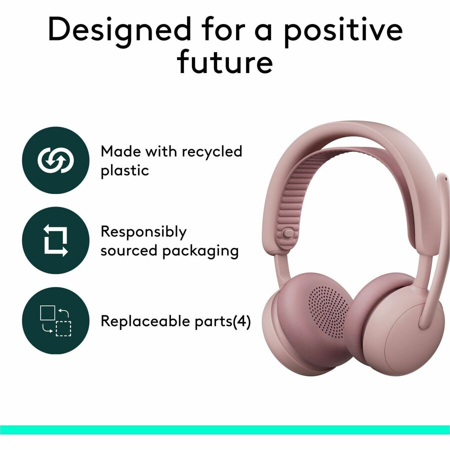 Alternate-Image9 Image for Logitech Zone Wireless 2 ES for Business - Noise-Canceling Wireless Headset with Adaptive Hybrid ANC, Microsoft Teams Certified, USB-C & USB-A, Rose