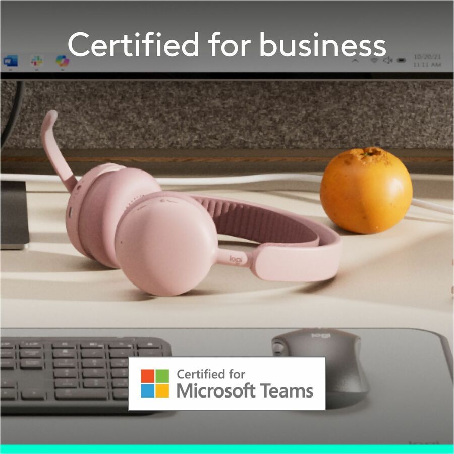 Alternate-Image1 Image for Logitech Zone Wireless 2 ES for Business - Noise-Canceling Wireless Headset with Adaptive Hybrid ANC, Microsoft Teams Certified, USB-C & USB-A, Rose