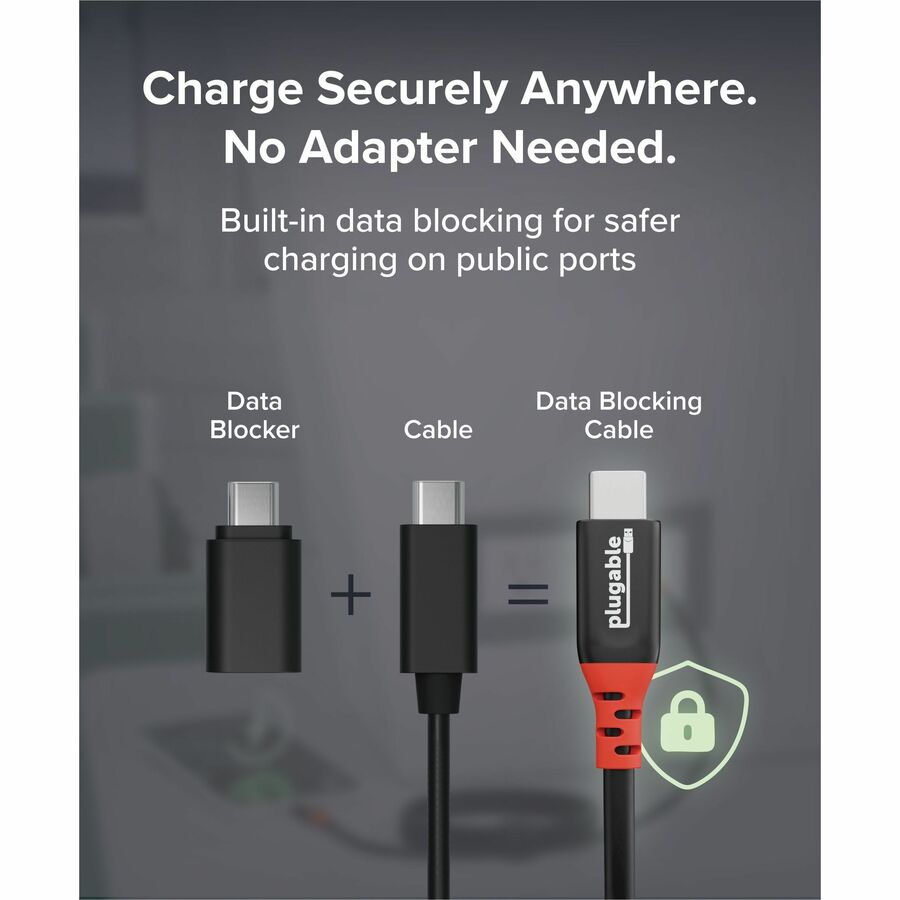 Alternate-Image5 Image for Plugable USB C to USB C Cable, Data Blocker Charge Only Cable (2m/6.6ft): 240W Safe Fast Charging