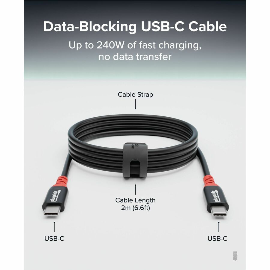 Alternate-Image1 Image for Plugable USB C to USB C Cable, Data Blocker Charge Only Cable (2m/6.6ft): 240W Safe Fast Charging