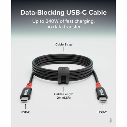 Alternate-Image1 Image for Plugable USB C to USB C Cable, Data Blocker Charge Only Cable (2m/6.6ft): 240W Safe Fast Charging