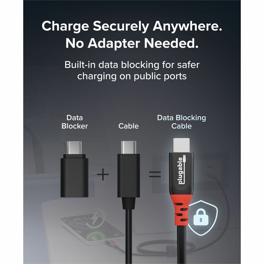 Alternate-Image5 Image for Plugable USB C to USB C Cable, Data Blocker Charge Only Cable (1m/3.3ft): 240W Safe Fast Charging
