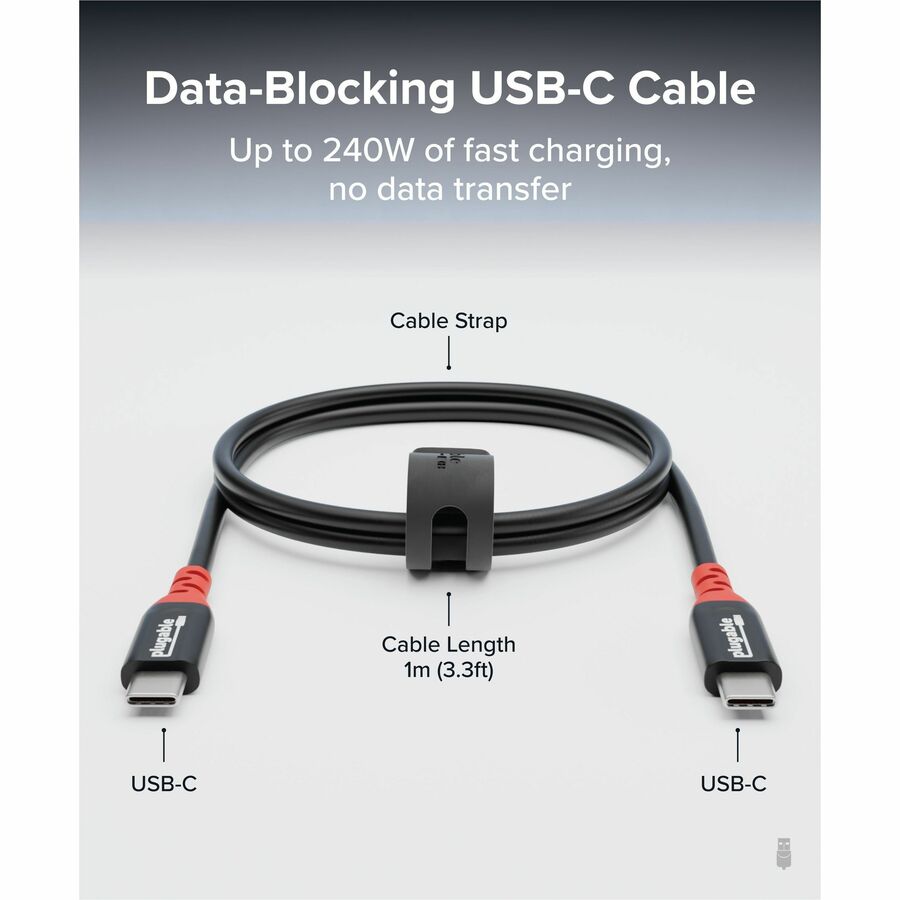 Alternate-Image1 Image for Plugable USB C to USB C Cable, Data Blocker Charge Only Cable (1m/3.3ft): 240W Safe Fast Charging