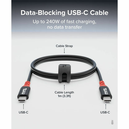 Alternate-Image1 Image for Plugable USB C to USB C Cable, Data Blocker Charge Only Cable (1m/3.3ft): 240W Safe Fast Charging