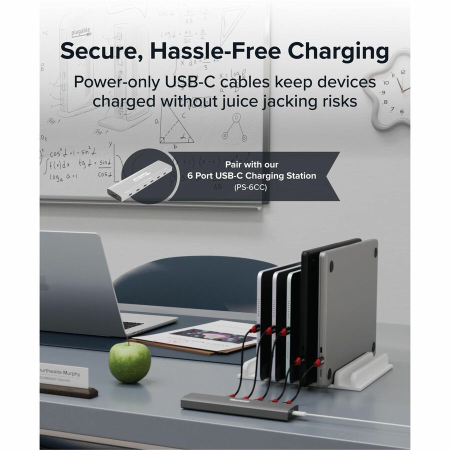 Alternate-Image3 Image for Plugable USB C to USB C Cable, Data Blocker Charge Only Cable 6in (Pack of 5): 240W Safe Charging