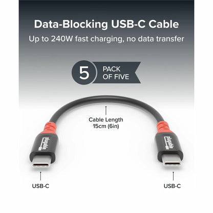 Alternate-Image1 Image for Plugable USB C to USB C Cable, Data Blocker Charge Only Cable 6in (Pack of 5): 240W Safe Charging