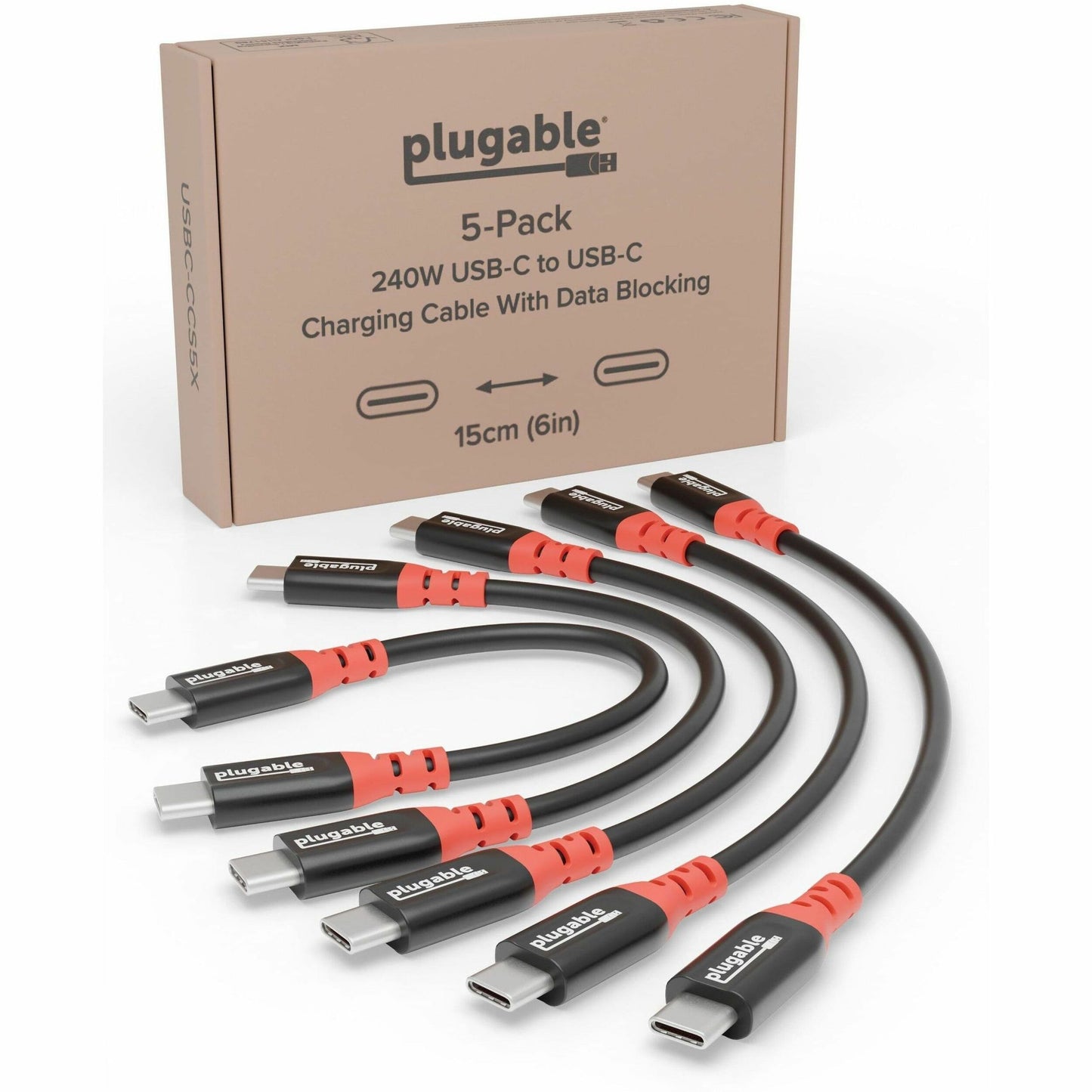 Main Image for Plugable USB C to USB C Cable, Data Blocker Charge Only Cable 6in (Pack of 5): 240W Safe Charging