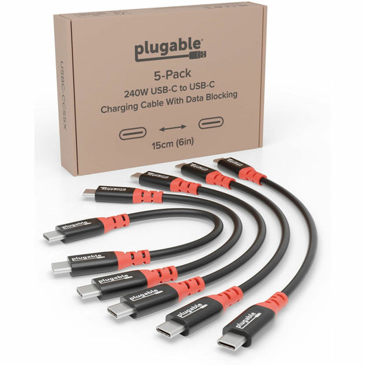 Main Image for Plugable USB C to USB C Cable, Data Blocker Charge Only Cable 6in (Pack of 5): 240W Safe Charging
