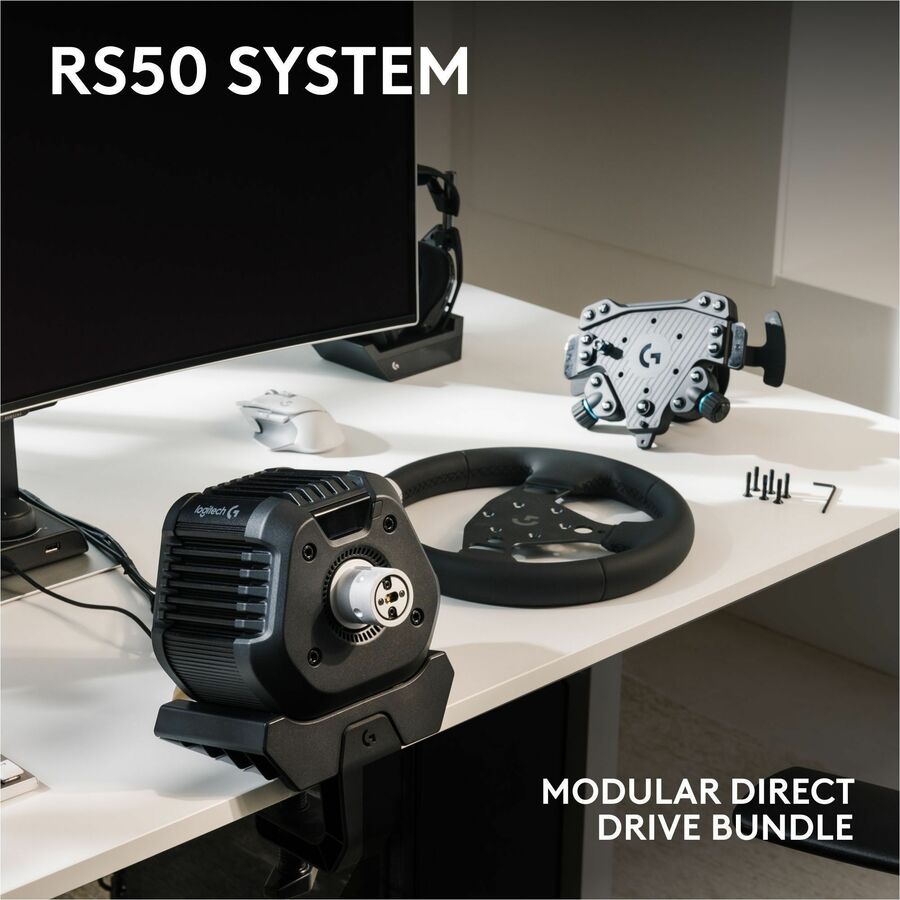 Alternate-Image1 Image for Logitech G RS50 System, 3-Piece Sim Racing Steering Wheel Setup - RS50 Wheel base with 8 Nm Direct Drive, RS Wheel Hub with 13 Buttons and RS Round Wheel 11-inch - For Xbox/PC