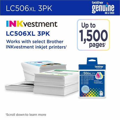 Alternate-Image5 Image for Brother Genuine LC506XL 3PK 3 Pack of High Yield Cyan, Magenta, and Yellow Ink Cartridges
