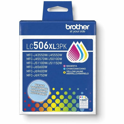 Alternate-Image1 Image for Brother Genuine LC506XL 3PK 3 Pack of High Yield Cyan, Magenta, and Yellow Ink Cartridges