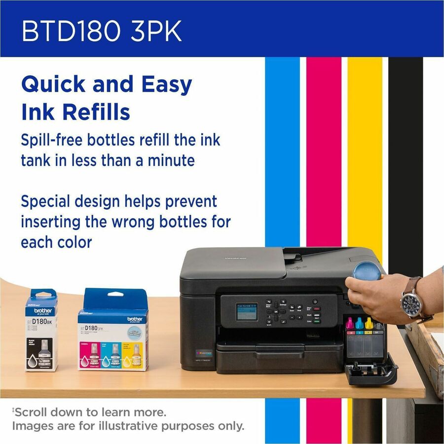 Alternate-Image4 Image for Brother Genuine BTD1803PK 3-Pack High Yield Cyan, Magenta, and Yellow Ink Bottles