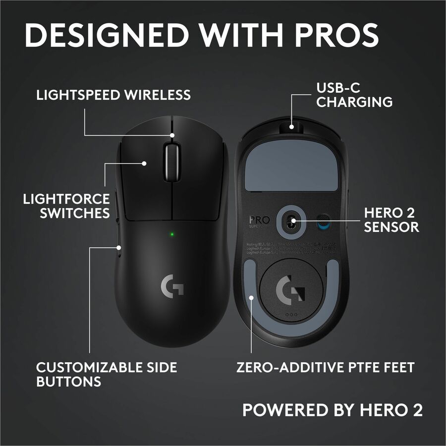Alternate-Image5 Image for Logitech G PRO X SUPERLIGHT 2c wireless gaming mouse, 51 g pro-grade compact mouse with 5 programmable buttons, USB-C charging, 44K DPI sensor, up to 8 kHz polling for PC/Mac, Black