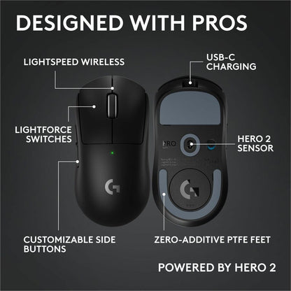 Alternate-Image5 Image for Logitech G PRO X SUPERLIGHT 2c wireless gaming mouse, 51 g pro-grade compact mouse with 5 programmable buttons, USB-C charging, 44K DPI sensor, up to 8 kHz polling for PC/Mac, Black