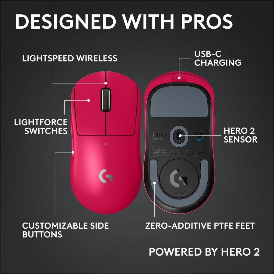 Alternate-Image5 Image for Logitech G PRO X SUPERLIGHT 2c wireless gaming mouse, 51 g pro-grade compact mouse with 5 programmable buttons, USB-C charging, 44K DPI sensor, up to 8 kHz polling for PC/Mac, Pink