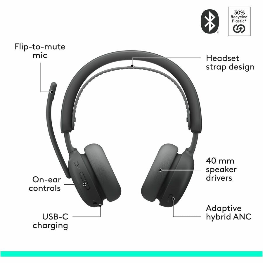 Alternate-Image5 Image for Logitech Zone Wireless 2 ES - Noise-Canceling Wireless Headset with Adaptive Hybrid ANC, Bluetooth, Graphite