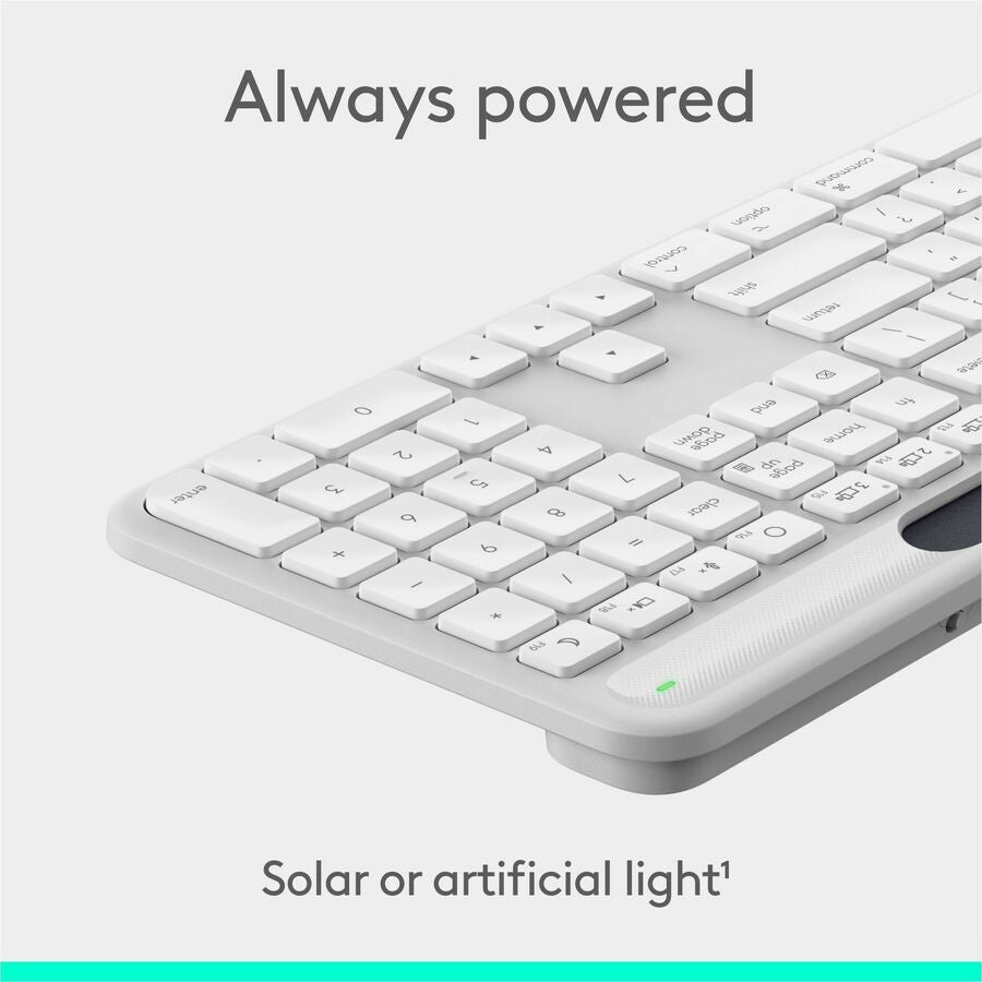 Alternate-Image1 Image for Logitech Signature Slim Solar+ keyboard for Mac, solar and artificial light powered, durable battery that lasts up to 10 years, customizable keys, Bluetooth, White