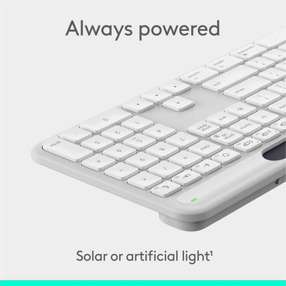 Alternate-Image1 Image for Logitech Signature Slim Solar+ keyboard for Mac, solar and artificial light powered, durable battery that lasts up to 10 years, customizable keys, Bluetooth, White