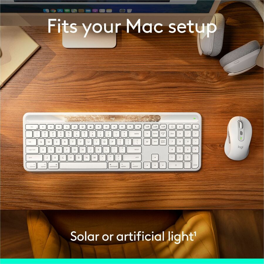 Alternate-Image7 Image for Logitech Signature Slim Solar+ keyboard for Mac, solar and artificial light powered, durable battery that lasts up to 10 years, customizable keys, Bluetooth, White