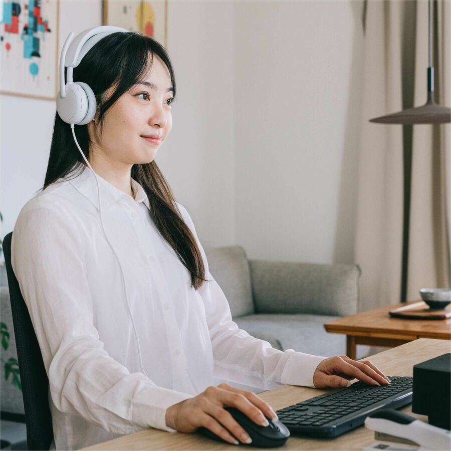 Life-Style Image for Logitech Zone Wired 2 - Noise-Canceling Headset with Adaptive Hybrid ANC, USB-C with USB-A adapter, Offwhite