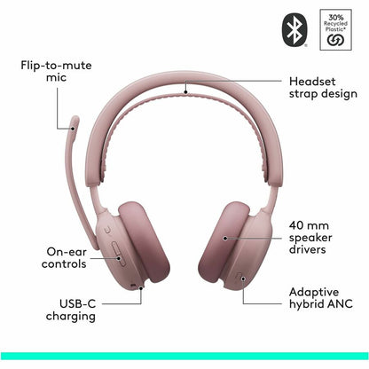 Alternate-Image5 Image for Logitech Zone Wireless 2 ES - Noise-Canceling Wireless Headset with Adaptive Hybrid ANC, Bluetooth, Rose