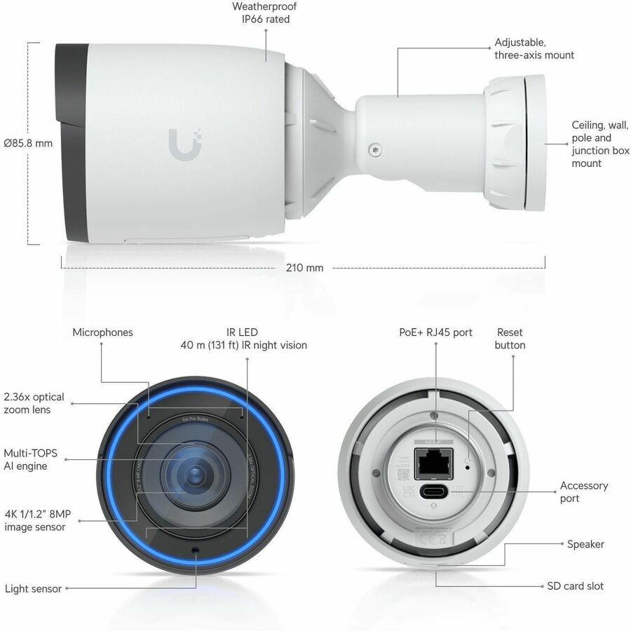 Alternate-Image6 Image for Ubiquiti UniFi G6 Pro 8 Megapixel 4K Network Camera - Color - Bullet - White