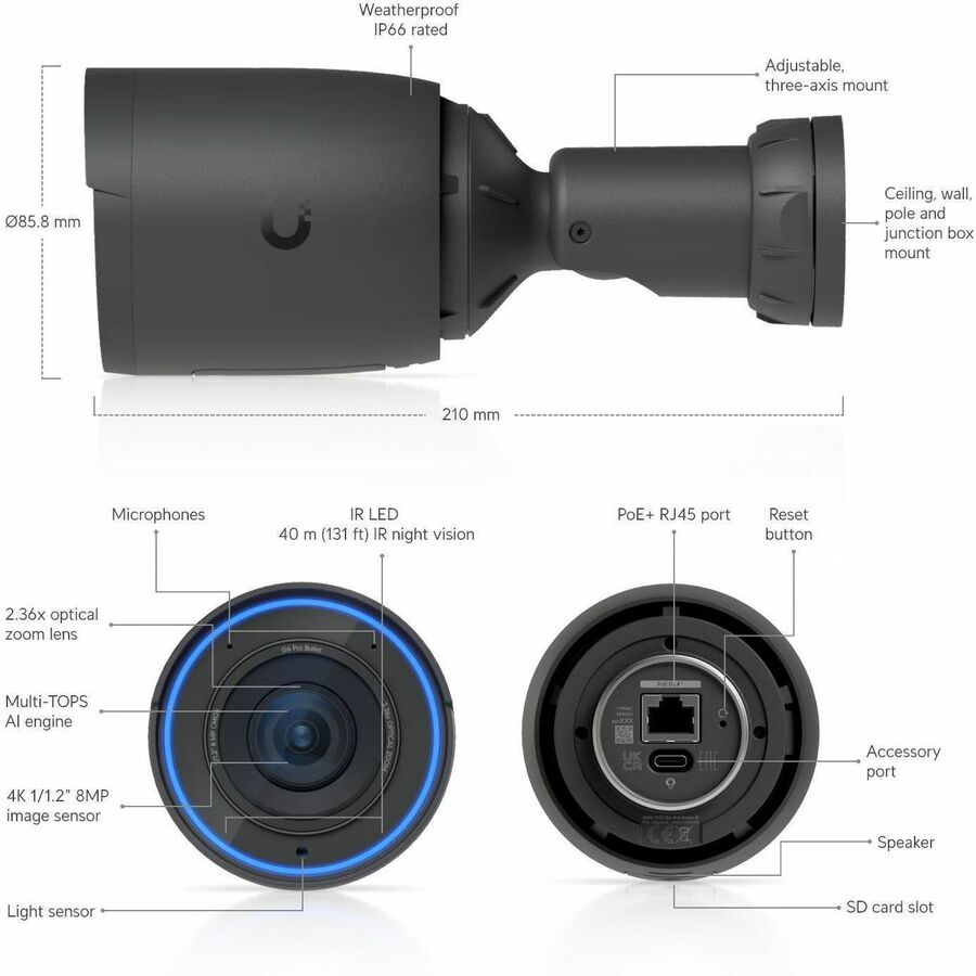 Alternate-Image2 Image for Ubiquiti UniFi G6 Pro 8 Megapixel 4K Network Camera - Color - Bullet - Black