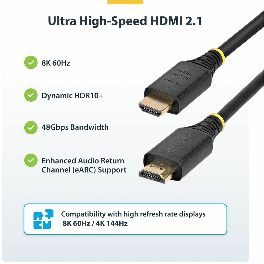 Alternate-Image1 Image for StarTech.com 10ft (3m) Certified Ultra High Speed HDMI Cable, 8K 60Hz/4K 120Hz, HDMI 2.1 Cable with HDR10+ / eARC, 48Gbps, 8K HDMI Cord