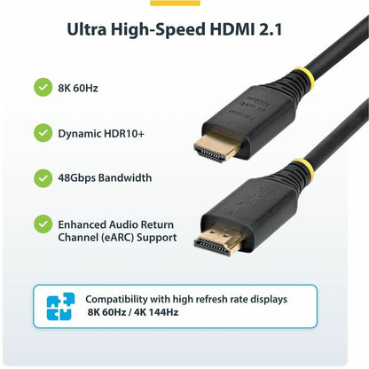 Alternate-Image1 Image for StarTech.com 3ft (1m) Certified Ultra High Speed HDMI Cable, 8K 60Hz/4K 120Hz, HDMI 2.1 Cable with HDR10+ / eARC, 48Gbps, 8K HDMI Cord