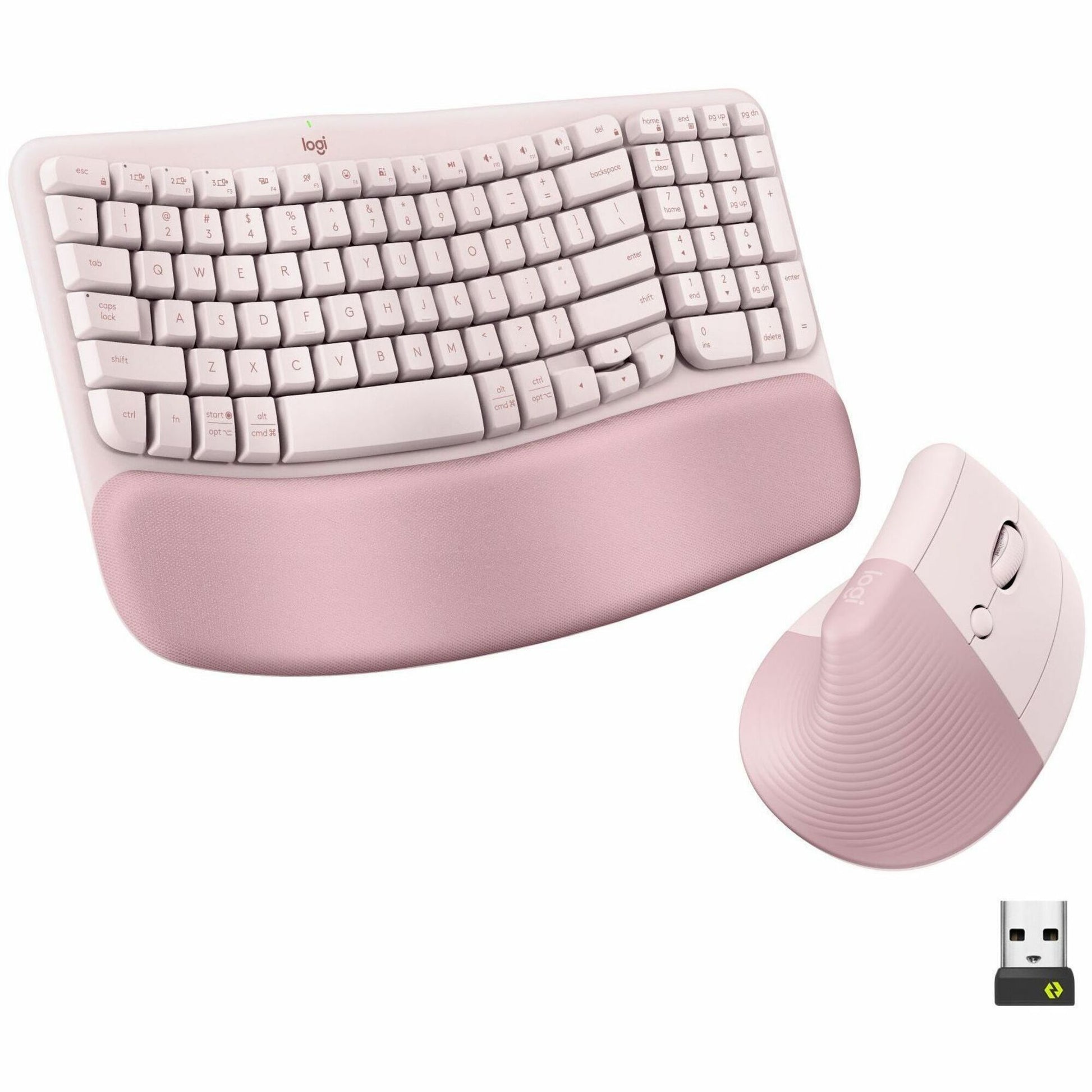 Main Image for Logitech Wave Keys & Lift Vertical Mouse - Ergonomic Wireless Keyboard and Mouse Combo - with Cushioned Palm Rest (Rose)