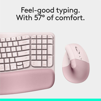 Alternate-Image8 Image for Logitech Wave Keys & Lift Vertical Mouse - Ergonomic Wireless Keyboard and Mouse Combo - with Cushioned Palm Rest (Rose)