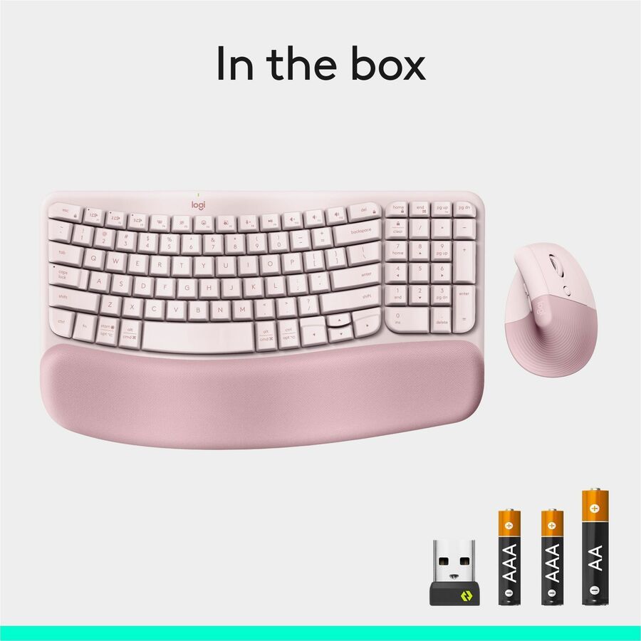 Alternate-Image10 Image for Logitech Wave Keys & Lift Vertical Mouse - Ergonomic Wireless Keyboard and Mouse Combo - with Cushioned Palm Rest (Rose)