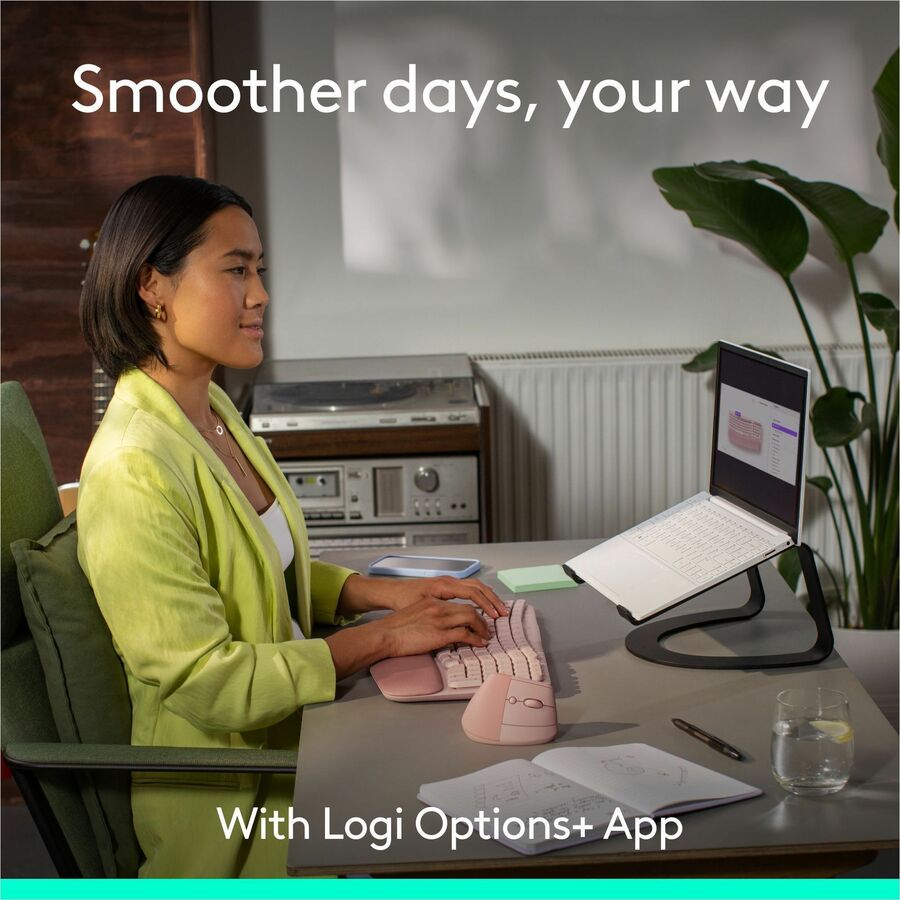 Alternate-Image7 Image for Logitech Wave Keys & Lift Vertical Mouse - Ergonomic Wireless Keyboard and Mouse Combo - with Cushioned Palm Rest (Rose)