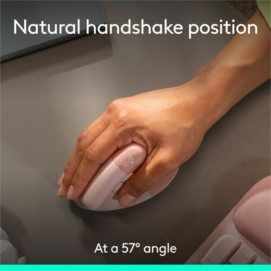 Alternate-Image4 Image for Logitech Wave Keys & Lift Vertical Mouse - Ergonomic Wireless Keyboard and Mouse Combo - with Cushioned Palm Rest (Rose)