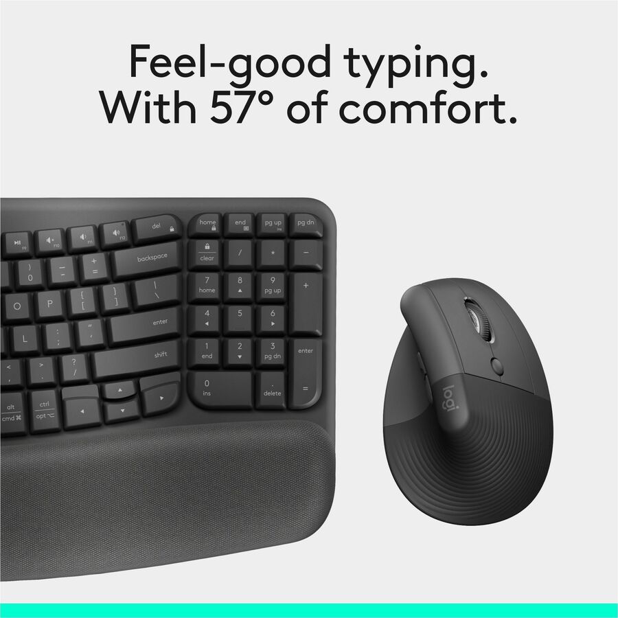 Alternate-Image8 Image for Logitech Wave Keys & Lift Vertical Mouse - Ergonomic Wireless Keyboard and Mouse Combo - with Cushioned Palm Rest (Graphite)