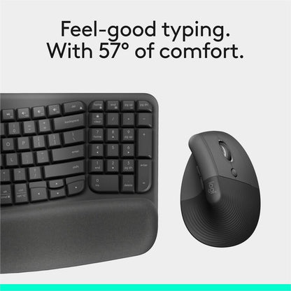 Alternate-Image8 Image for Logitech Wave Keys & Lift Vertical Mouse - Ergonomic Wireless Keyboard and Mouse Combo - with Cushioned Palm Rest (Graphite)
