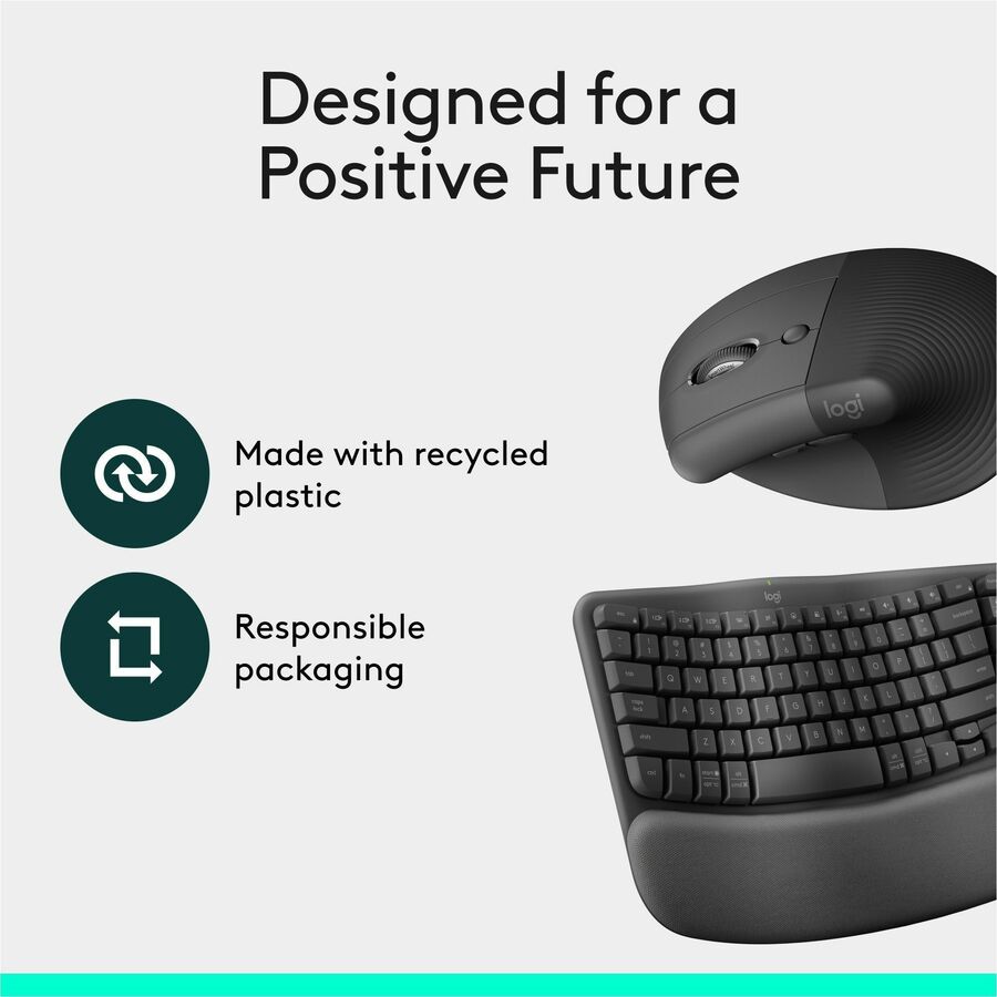 Alternate-Image9 Image for Logitech Wave Keys & Lift Vertical Mouse - Ergonomic Wireless Keyboard and Mouse Combo - with Cushioned Palm Rest (Graphite)